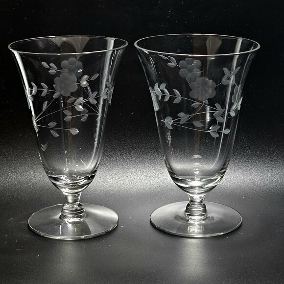 2 Etched Flower Garland Ice Tea Glasses 5.5" Crystal cottagecore romanticism - Picture 5 of 7